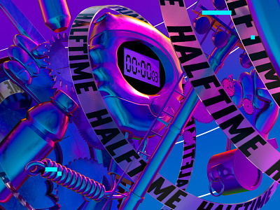 HALFTIME 3d animation cinema4d illustration iridescent motion neon rainbow rave sports stylframes vaporwave