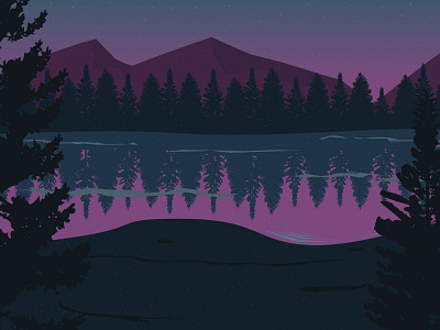 Purple Dusk illustrator lake mountains nature vector