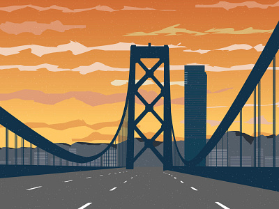 Oakland bridge illustration illustrator oakland sunset vector