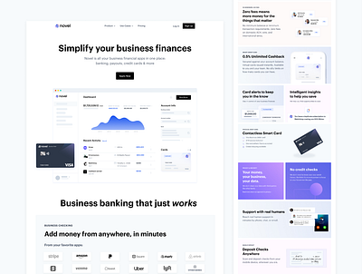 Novel Financial Landing Page banking branding dashboard features landing