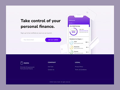 momo Credit CTA section + footer credit card cta finance fintech footer landing landing page saas