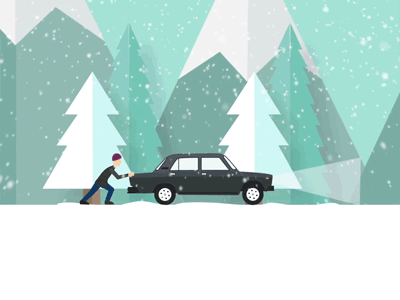 Winter problems car character flat motion graphics snow