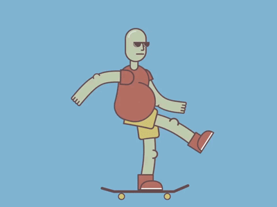 Skate Guy 2d animation bold character fat flat glasses motion skate