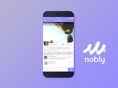 Nobly Deed Detail Alternate menu app comments mobile purple social