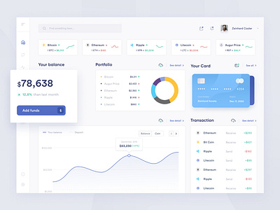 Cryptocurrency Dashboard UI bitcoin bitcoin wallet blue clean cryptocurrency dashboad design portfolio ui ui design user interface ux wallet