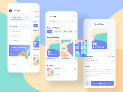 Book Store App app blue book book store clean design illustration mobile app pastel pattern store ui ui design user interface ux