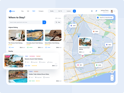 Statu ● Real Estate Home Page apartment blue clean cottage design hotel maps ratings real estate resorts store ui ui design user interface ux