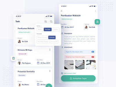 Task and Detail Task page for Online Class app app design blue class clean design green mobile task ui ux userinterface