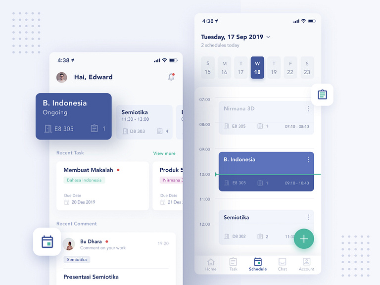Home and Schedule screens for Online Class by Yafi Asyam for ...