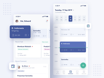 Home and Schedule screens for Online Class app app design blue class clean design green home mobile online schedule task ui ui ux design ui design user experience userinterface ux
