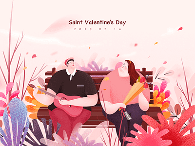 Saint Valentine's Day boy couples flower gift girl guitar illustration ios11 iphonex love sit tree