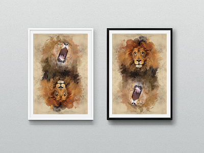 Duality art design lions photoshop poster watercolour