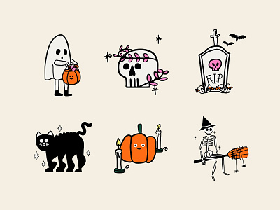 Cute Halloween Cartoon Elements autumn cartoon cute design fall flat freebie ghost graphic design halloween happy halloween illustration october pumpkin skeleton skull sppoky sticker trick or treat vector