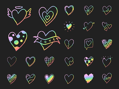 Rainbow LGBTQ Heart Vectors background cute design design element doodle freebie gradient graphic design heart holographic illustration illustrator lgbtq love neon png psd rainbow valentines vector