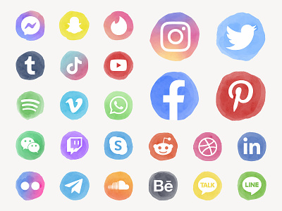 Social Media Icon Kit aesthetics bundle clipart colorful design download facebook graphic design illustration instagram logo pack psd social media social media icon twitter ui vector watercolor youtube