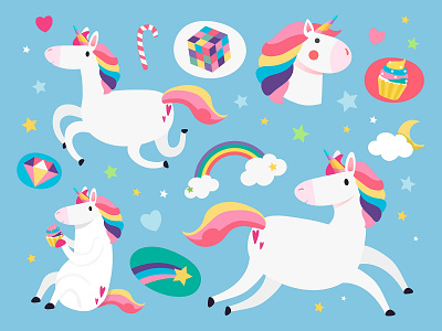 Sticker Pack | Cute Unicorn & Rainbow