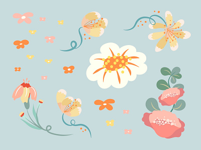 Spring Flower Element Set | Pastel Flat Design