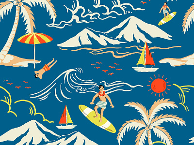 Summer Paradise Illustration | Tropical Island Patterns adobe background beach design graphic design illustration illustrator island ocean pattern sea seamless summer summer vibes summertime surfing tropical vacation vector wallpaper