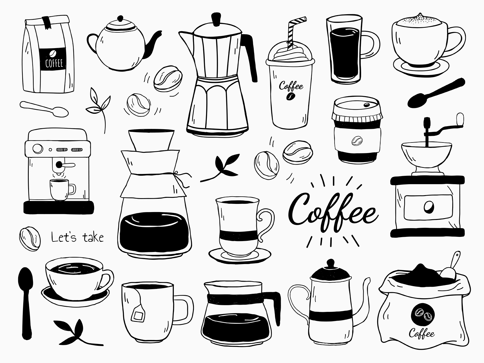 Cafe & Coffee Doodle Stickers 