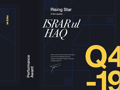 Performance Award - Q4-19 award background blue certificate creative design flat graphic design sanserif serif typography yellow