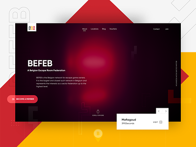 Web UI Presentation for BEFEB (Belgian Escape Room Federation) animation black branding clean design flat puzzle red ui ux webdesign website white yellow