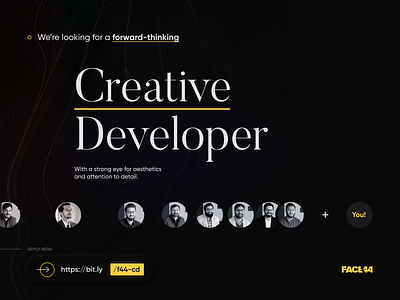 Hiring a "Creative Developer" animation branding clean creative creativity design details development frontend implementation typography website
