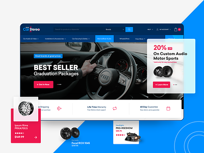 Online Car Stereo - Web Design design ecommerce flat icon interface landing page layout mobile photoshop responsive simple ui ux web website