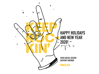 Keep Rockin' - Happy Holidays and New Year 2020, from Face44 brand branding design celebration character design doodles flat graphic greetings card holidays illustraion lettering merry xmas new year seasons greetings typography ui ux