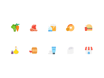 Color Icon burger food icon meat milk roll paper shop vegetables wine