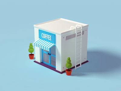 Coffee Shop 3d c4d coffee flower pot render shop