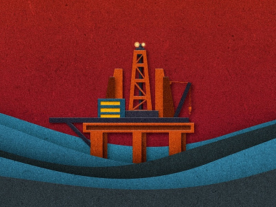 Oil platform. (Fragment of the social poster) blue debut illustration minimalistic orange paper cutout red social poster vector water