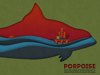 "Save the animals. Porpoise" / social poster blue illustration paper cutout red social poster vector water