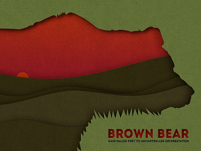 "Save the animals. Brown bear" / social poster brown bear illustration minimalistic orange paper cutout red social poster vector