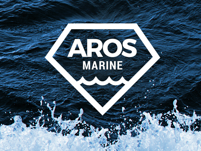 Aros Marine stroke outline wave diamond blue marine vessel ship interior sea branding logo