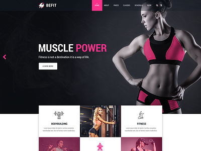 BeFit - Gym and Fitness Template aerobic body building boxing fitness gym gymnasium health club sports trainer workout yoga