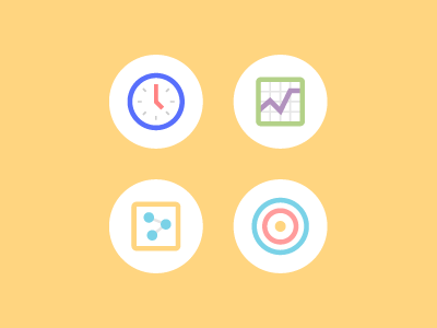 Icons activity bullseye clock colors fast flat graph icon icons illustration personality results slow target time