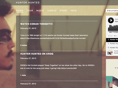 Hunter Hunted Website band hunt hunted hunter hunter hunted layout music ui ux web website