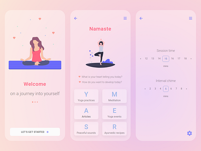 Yoga App Design app gradient illustration meditation mind mobile app ui web design webdesign yoga yoga app