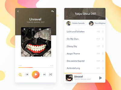 Music Player music music album music app music player playlist tokyo ghoul ui ui design