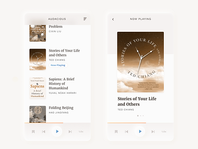 Audiobook App audiobook book library music player neumorphism product design sepia soft ui user interface design