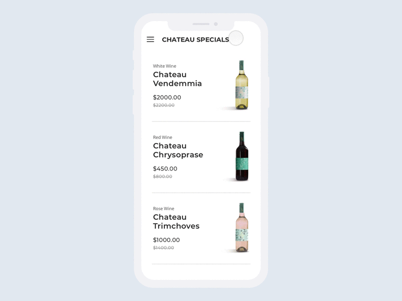 Wine Product Card UI Interaction