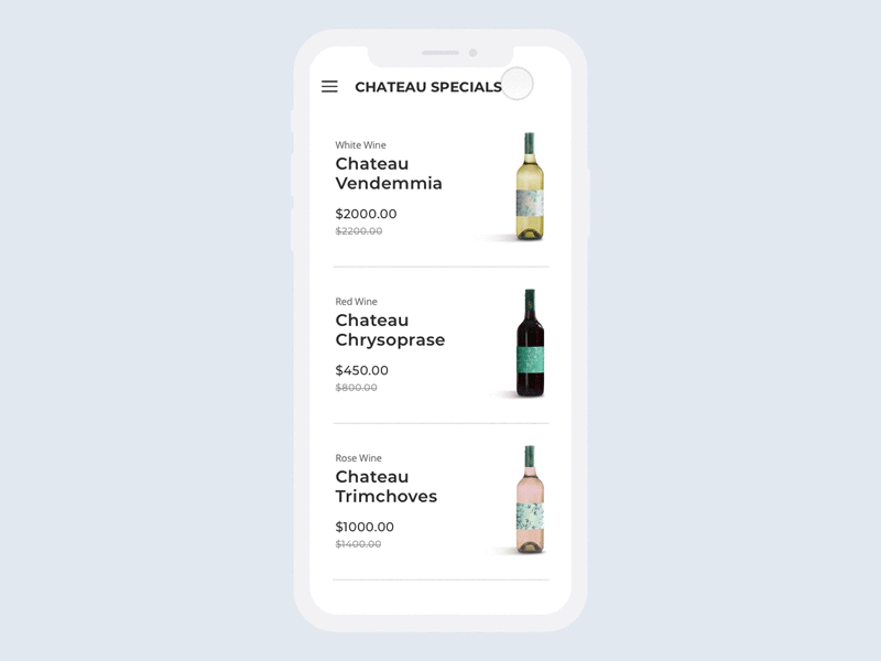 Wine Product Card UI Interaction animation blue checkout clay clean daily ui challenge interaction iphone motion ui ux white wine