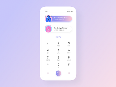 Daily UI #3: Clean Dialpad app avatar call clay clean dailer daily ui challenge design dial pad dialpad flat gradient iphone mobile monster phone pink ui ux white