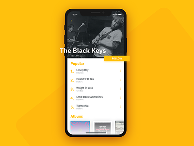 Music App - Artist's Screen artist interaction iphone x music musical the black keys ui ux