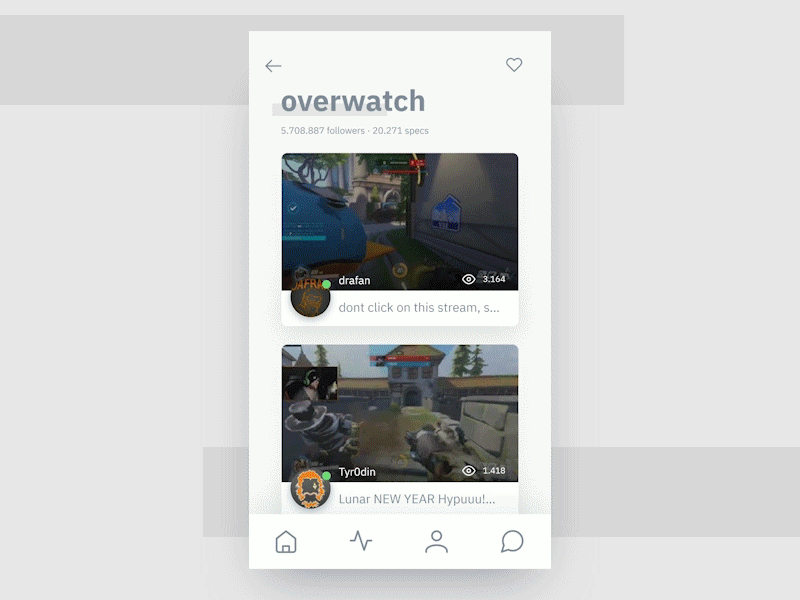 Live Stream - Games/Live animation app interaction interface live stream mobile overwatch protopie twitch ui ux