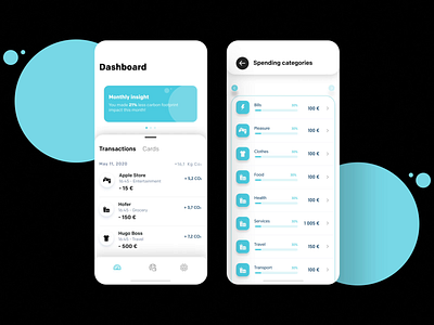 Dark UI Concept for Fintech app animation app bold font clean concept dark mode dark ui dashboard fintech ios mobile spending ui