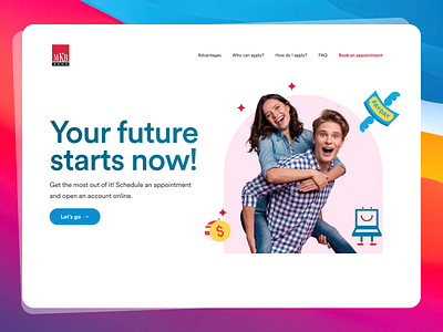 MKB - Landing page hero for junior bank account bank banking big sur branding fintech hero landing page ui youth banking