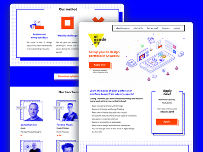 UI Academy - Landing page bauhaus branding brutalism brutalist course isometric landing page landing page concept onepager uidesign webdesign