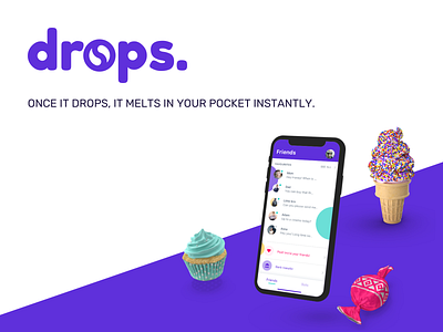 drops. - Chat-based fintech app 3d branding chat chat app finance fintech identity instant key visual logo payment purple ui