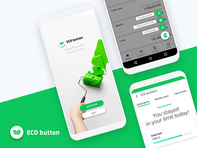 Eco Button concept android app bank concept eco eco friendly financial fintech flat floating button galaxy s10 green mobile bank mobile ui stock photo sustainable